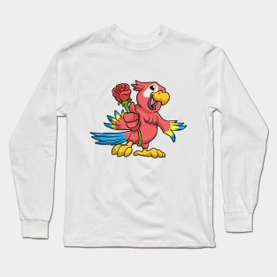 Parrot with yellow Beak and red Rose Long Sleeve T-Shirt